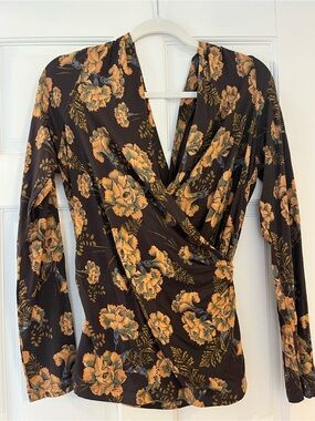 Women's Floral Wrap Top Dress – Black with Mustard Floral- Free people